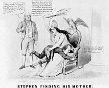 Politisk kariktatur fra 1860 som skildrer Stephen A. Douglas som får ris av Columbia mens onkel Sam ser godkjennende på.